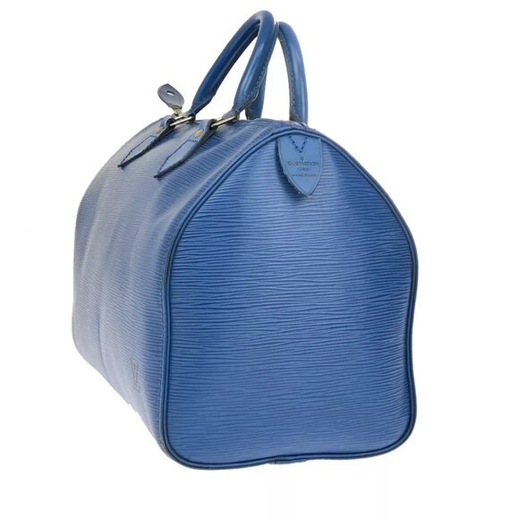 LOUIS VUITTON LV Logo Speedy 30 Travel Hand Bag Epi Leather Blue M43005 86YF352 - Picture 4 of 14